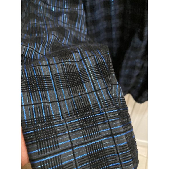 Pronti Collection By Phita Men Blue and Black Subtle Metallic Plaid Shirt Size L - Picture 4 of 6